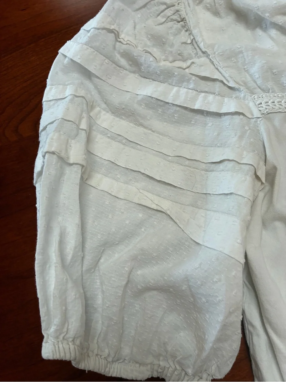 Anthropologie White Swiss Dot Pintuck Puff Sleeve Blouse Size L